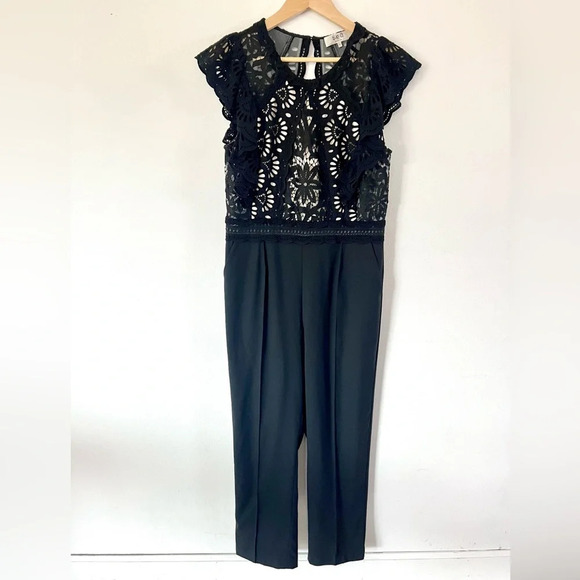 Sea New York Winnie Short Sleeve Black Lace & Wool Jumpsuit Size 10‎ - Picture 4 of 14